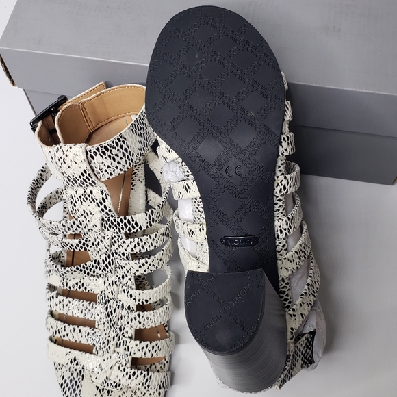 Vionic Sami Snakeskin Leather Strappy Stacked Heel Coushioned Gladiator Sandals - Picture 7 of 16